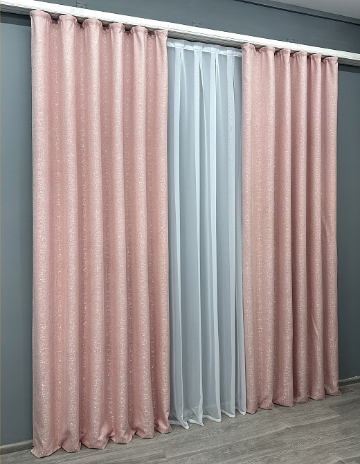 Комплект готовых штор VR-Textil Лен № 1737ш Розовый 150х270 см 2 шт (33-0726) Киев - изображение 4