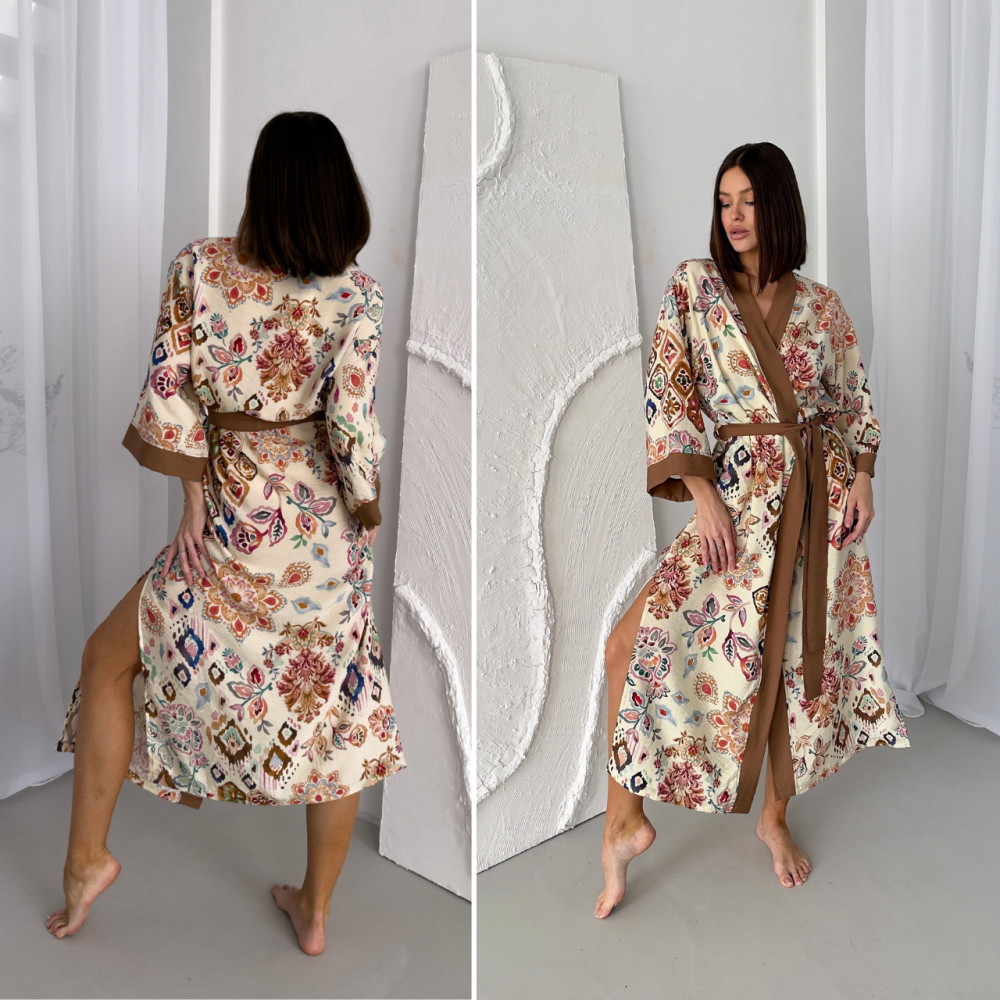 Женский халат вискоза домашний кимоно длинный COSY Boho Chic на запах в подарочной упаковке карамель 2XL/3XL Одесса - изображение 1