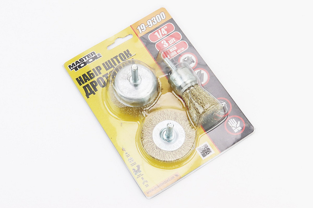 Набір щіток 3шт - торц./диск. зі стрижнем 1/4" D-25/50//50мм з латунованого рифленого дроту 19-9300 Київ - фото 2