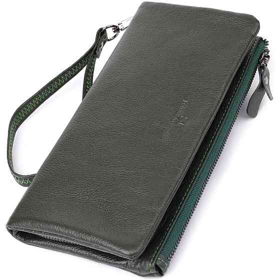 Удобный кошелек для женщин с кистевым ремнем из натуральной кожи Зеленый (ST Leather) Киев