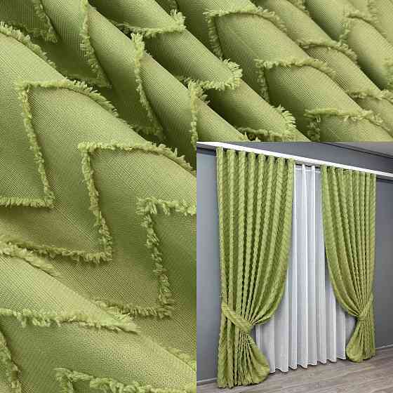 Комплект штор VR-Textil Лен Букле № 1805ш Оливковый 100х295 см 2 шт (31-850) Киев