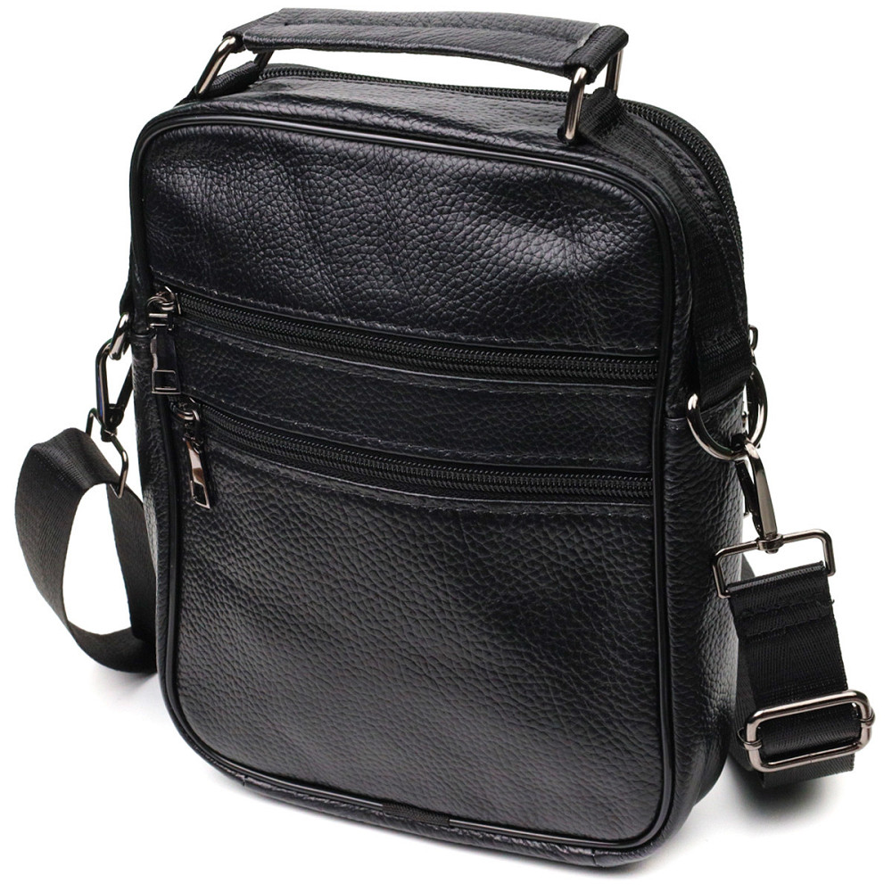 Практичный мужской мессенджер из натуральной кожи Vintage 21950 Черный Киев - изображение 2