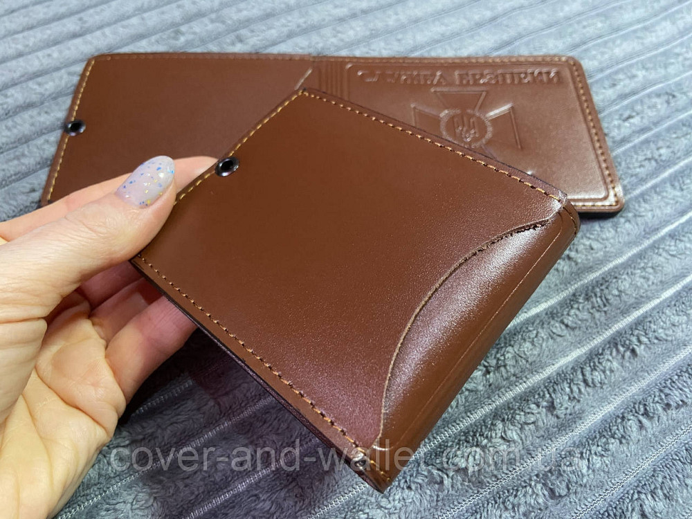 Обкладинка з якісної натуральної шкіри СБУ з кишенею (коричнева) Київ - фото 3