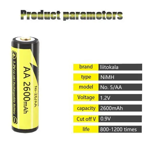 Аккумулятор LiitoKala Ni-26/AA 1.2V AA 2600mAh NiMH (Черный с желтым) Киев