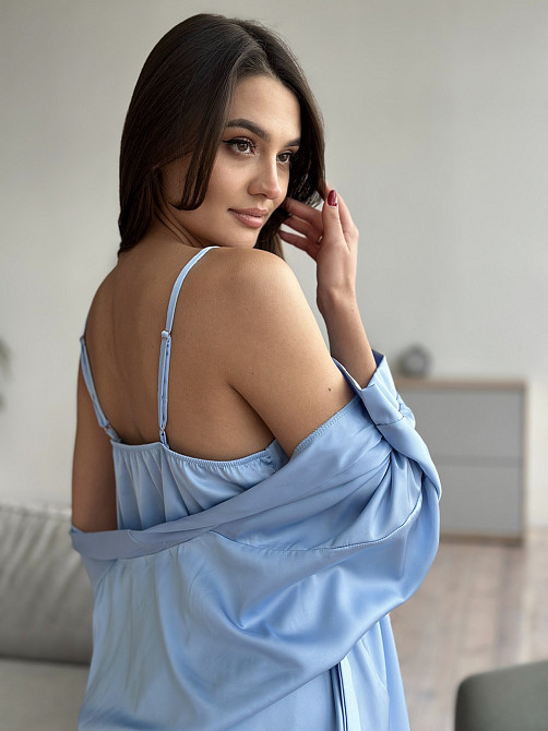 Піжама жіноча шовкова майка з шортами Блакитний XL/XXL Харків - фото 7