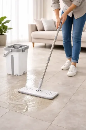 Швабра с ведром 11л с автоматическим отжимом + 2 насадки / Комплект для уборки швабра лентяйка и ведро Синяя Коломыя