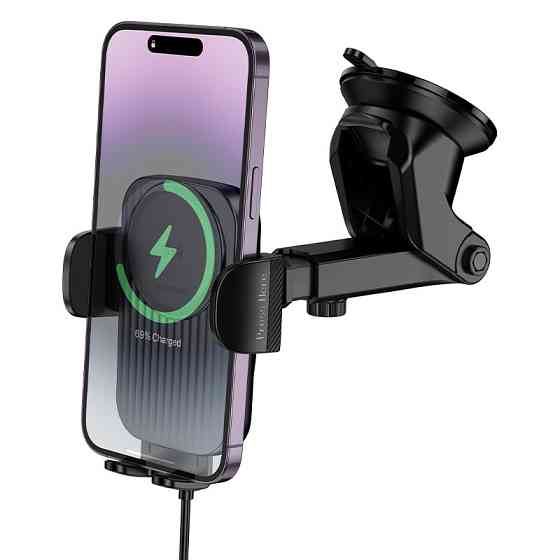 Автотримач для телефона з БЗП BOROFONE BH222 Leading push-type wireless fast charging car holder(center console) Black Одеса
