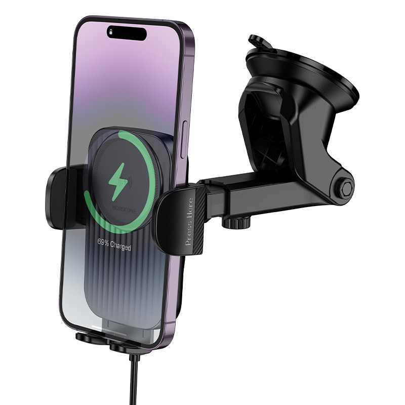 Автотримач для телефона з БЗП BOROFONE BH222 Leading push-type wireless fast charging car holder(center console) Black Одеса - фото 4
