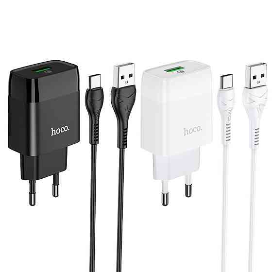 Мережевий зарядний пристрій HOCO C72Q Glorious single port QC3.0 charger set(Type-C) 18W White Київ