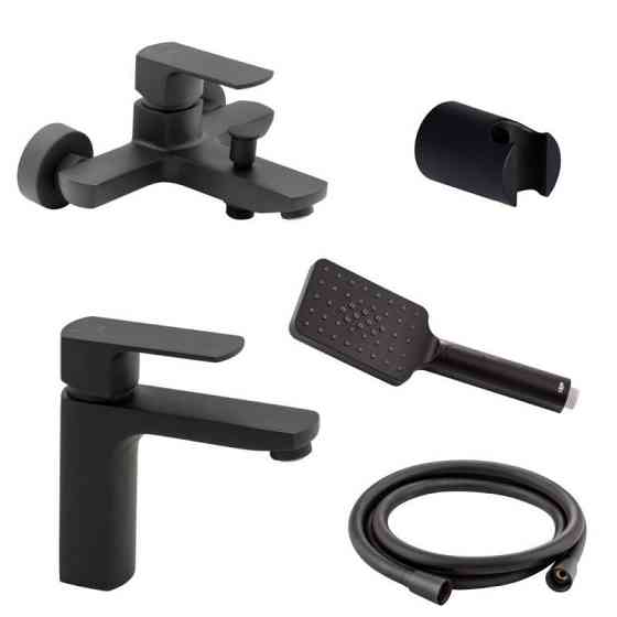 Набір змішувачів для ванни Qtap 5 в 1 Lipno з душовим гарнітуром чорний Київ