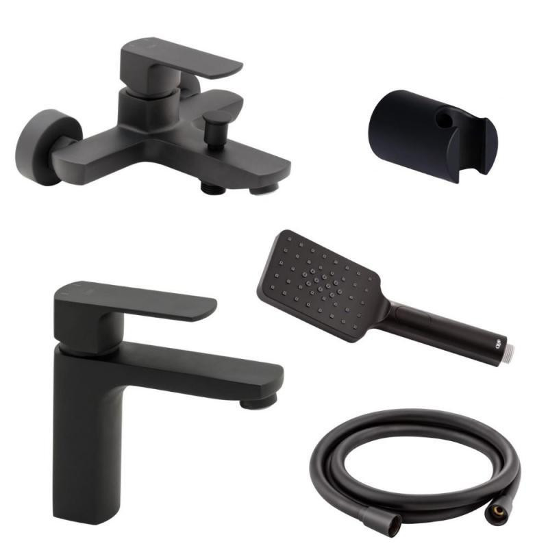 Набір змішувачів для ванни Qtap 5 в 1 Lipno з душовим гарнітуром чорний Київ - фото 1