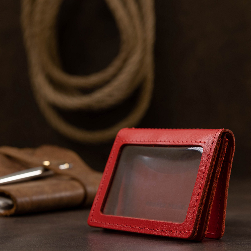 Шкіряна жіноча обкладинка для автодокументів Червоний (GRANDE PELLE) Київ - фото 3