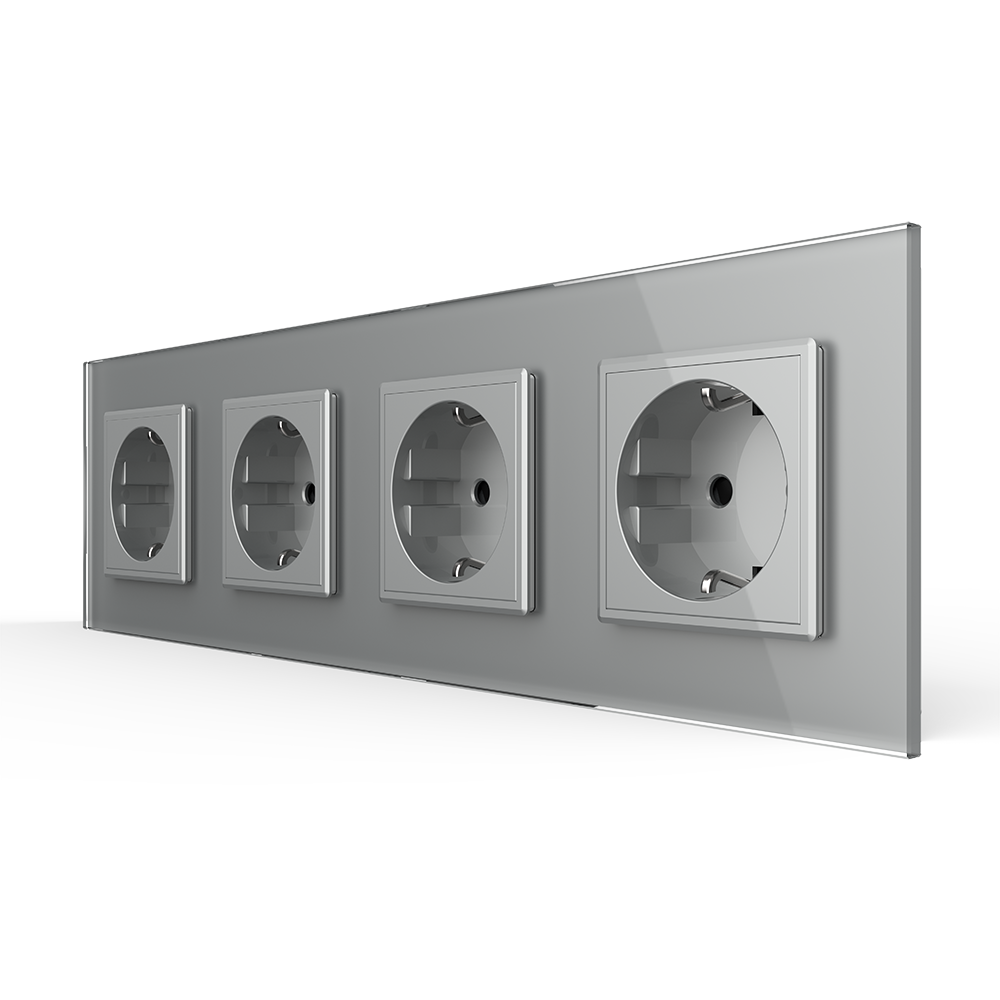 LIVOLO Чотиримісна електрична розетка з заземленням LIVOLO, сіра, скляна рамка, шторки, 250В 16 Коломия - фото 3