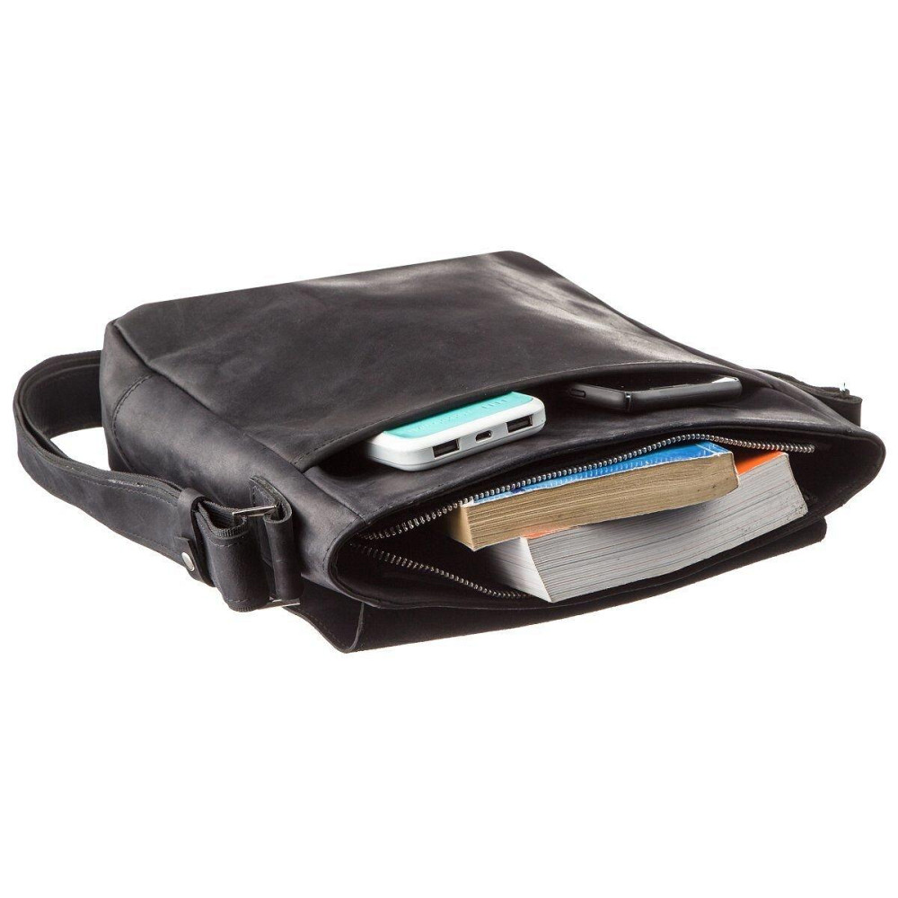 Сумка чоловіча вінтажна середня SHVIGEL 11172 шкіряна Чорна Київ - фото 5