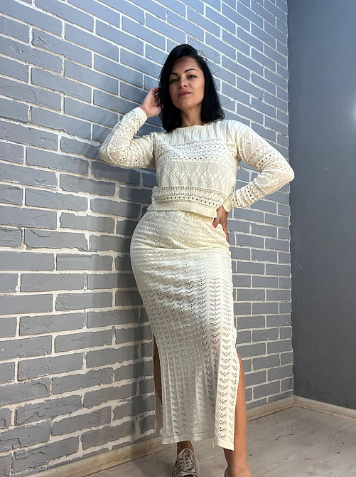 Костюм жіночий Mintas 2414-2416 прозорий ажурний спідниця розрізи та реглан one size, молочний, one size Київ - фото 11