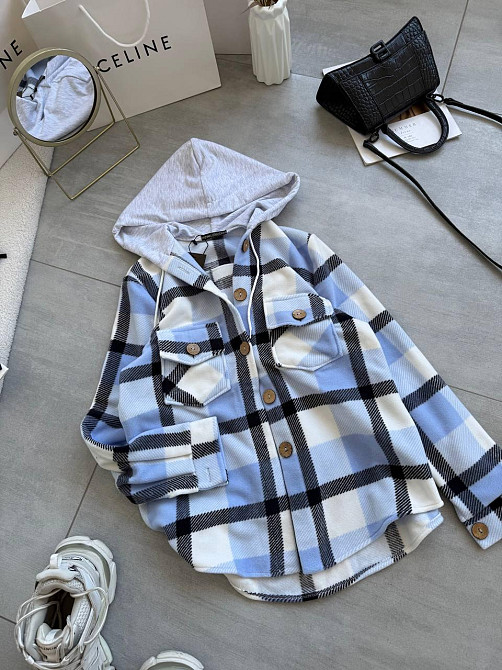 Женская теплая оверсайз рубашка с капюшоном турецкий двусторонний флис Полар Голубой, 48/52 Одесса - изображение 3