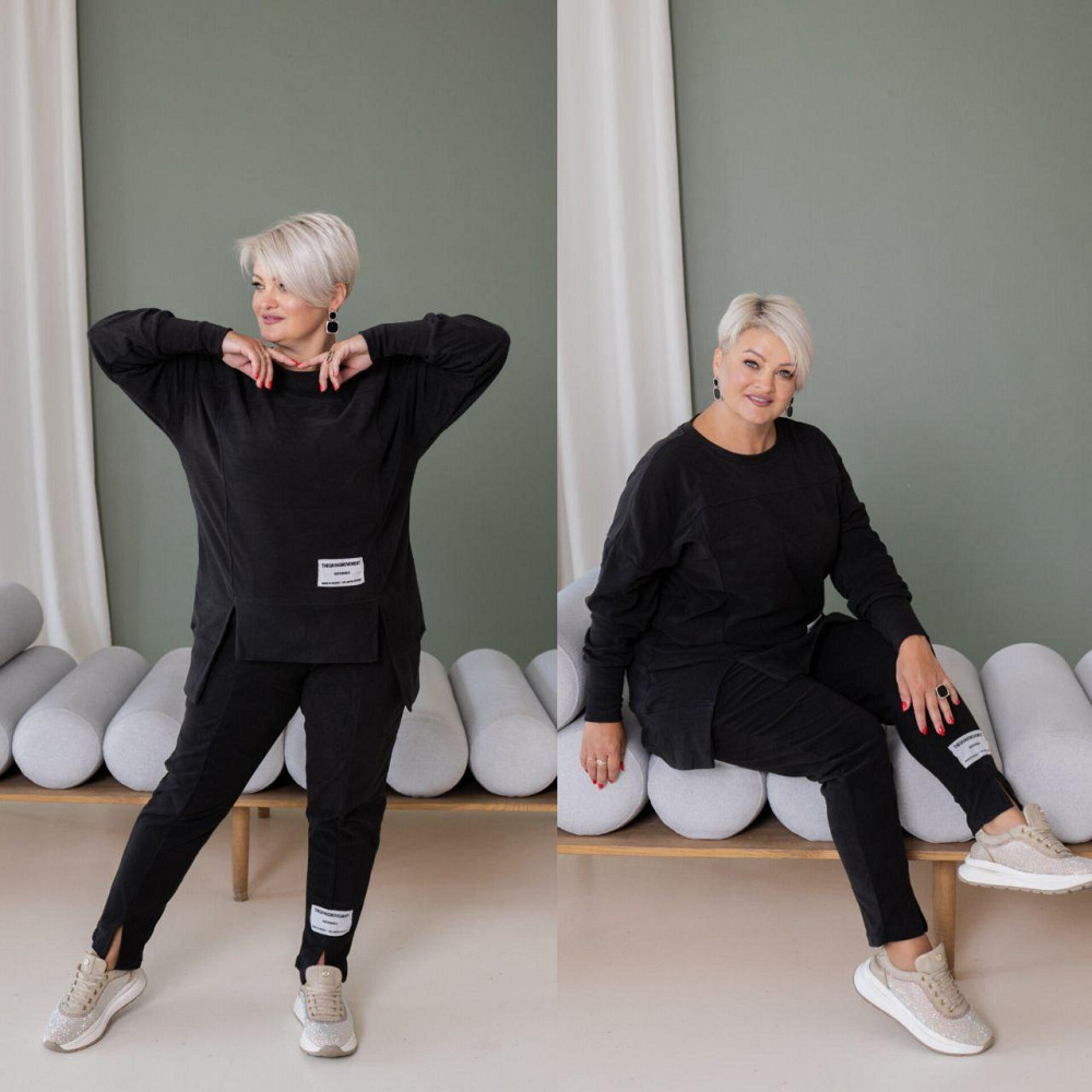 Женский теплый прогулочный костюм двойка батал пума плюш Черный, 48/52 Одесса - изображение 2