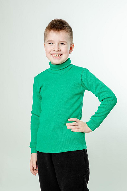 Водолазка дитяча, зелена, рубчик, начіс, топ 140 Крохатушка одяг Київ - фото 1