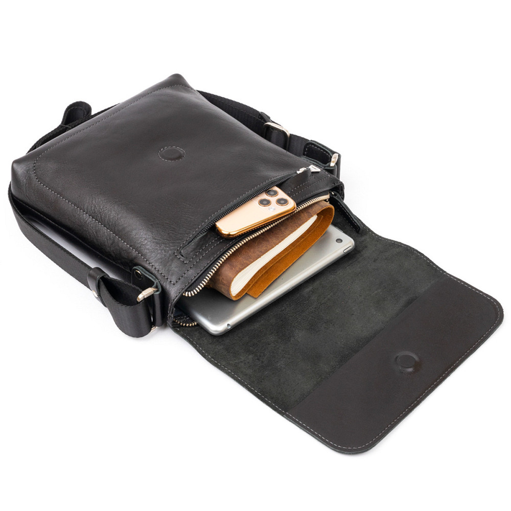 Сумка месенджер в гладкій шкірі GRANDE PELLE 11333 Чорна Київ - фото 10