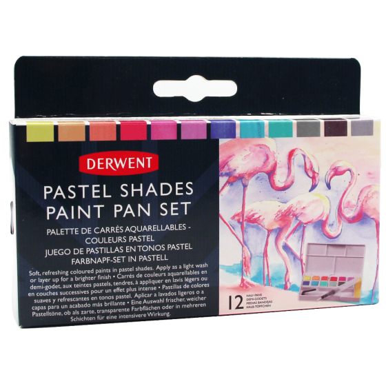 Набор Pastel Shades Paint Pan 12 цветов + кисть с резервуаром Derwent Киев