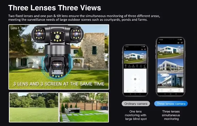 Уличная поворотная 4G IP камера видеонаблюдения EVKVO SC28 V380 Pro | 3 Линзы | 16MP Коломия - фото 4