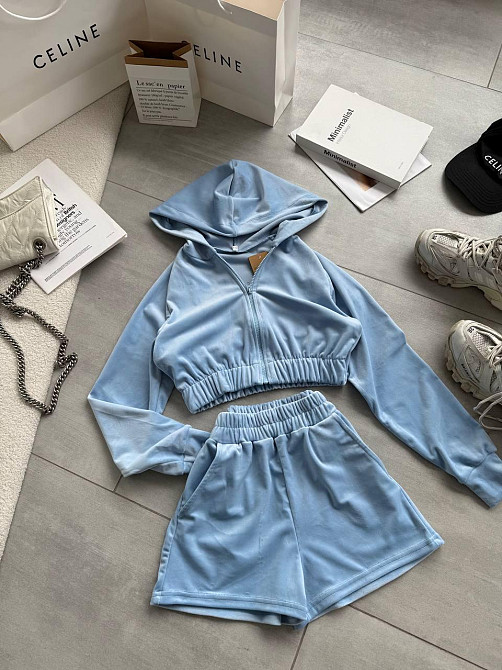 Женский стильный повседневный велюровый костюм Голубой, 42/44 Одесса - изображение 4