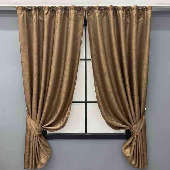Комплект коротких штор VR-Textil Жаккард Мрамор Al1 № 660ш Коричневый 130х170 см 2 шт (35-0387) Киев