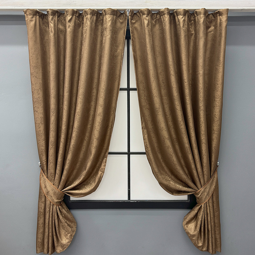 Комплект коротких штор VR-Textil Жаккард Мрамор Al1 № 660ш Коричневый 130х170 см 2 шт (35-0387) Киев - изображение 1