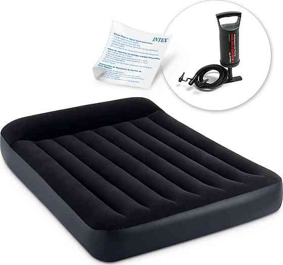 Матрац надувний Intex 64142 з насосом 191х137х25 см, чорний Київ