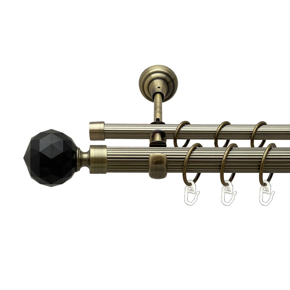 Карниз Orvit Люміера Неро металевий дворядний відкритий рифлена труба кільце металеве Антик 25\16 мм 200 см Львов - изображение 1