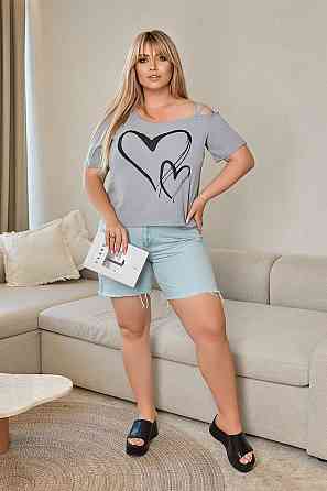 Літня блузка з відкритим плечем "Elis"| Норма і батал | Розпродаж моделі Графіт, 46-48 Київ