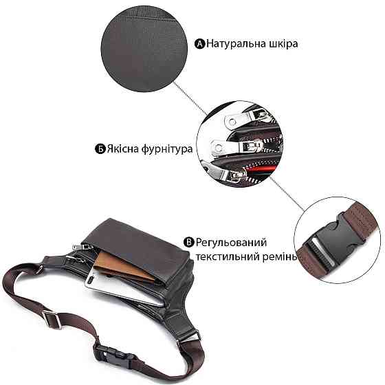 Сумка поясная кожаная Vintage 14972 Коричневая Киев