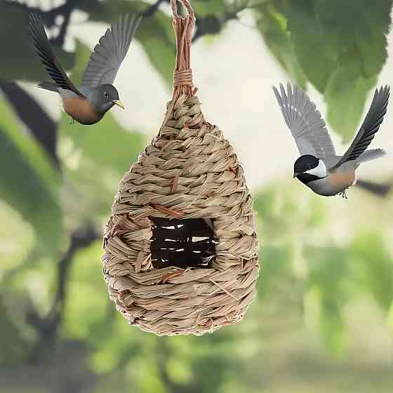 Гніздо - Будиночок для птахів RESTEQ із спеціального плетеного волокна, годівниця для диких птахів, шпаківня Київ