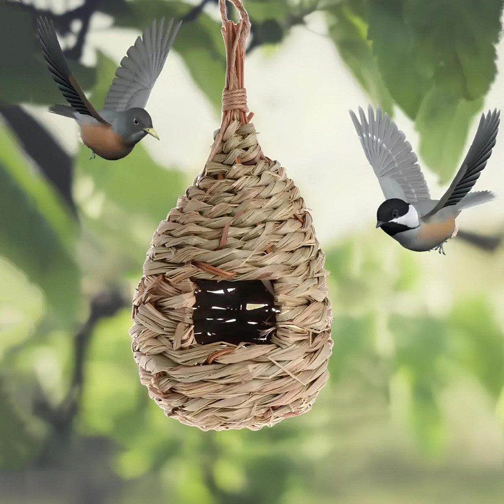 Гніздо - Будиночок для птахів RESTEQ із спеціального плетеного волокна, годівниця для диких птахів, шпаківня Київ - фото 1