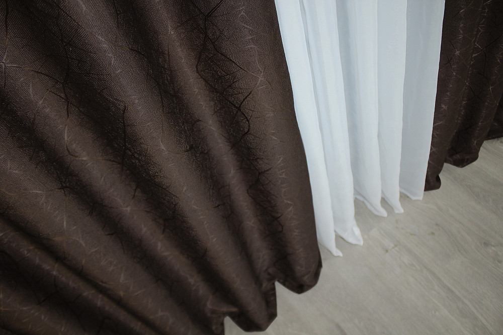 Комплект штор на люверсах VR-Textil Лен Саванна № 687ш Венге 150х250 см 2 шт (37-0108) Киев - изображение 7