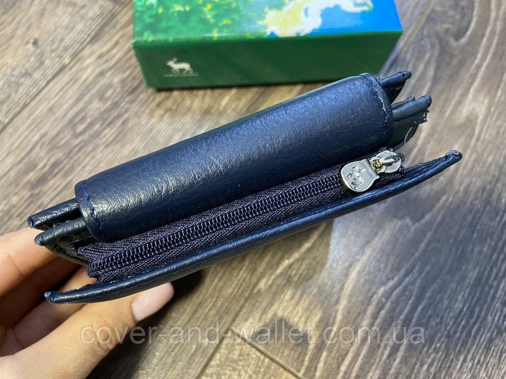 Компактний шкіряний жіночий гаманець синього кольору на багато карток Marco Coverna Київ - фото 8