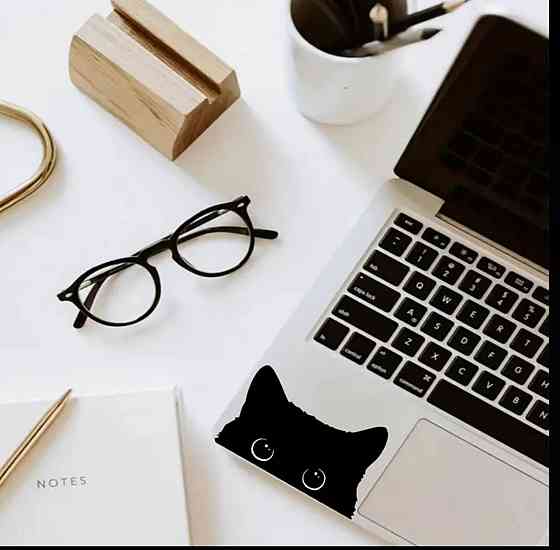 Вінілова наклейка чорний кіт що підглядає для авто, ноутбука та скла Київ