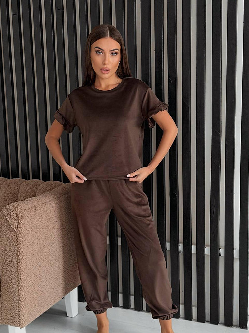 Женская стильная домашняя велюровая пижама Шоколад Одесса - изображение 1