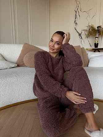 Жіноча затишна піжама-двійка: кофта та штани махра тедді Шоколадний, 42/46 Одеса