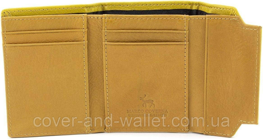Компактний шкіряний жіночий гаманець жовтого кольору на магнітах Marco Coverna Київ - фото 3