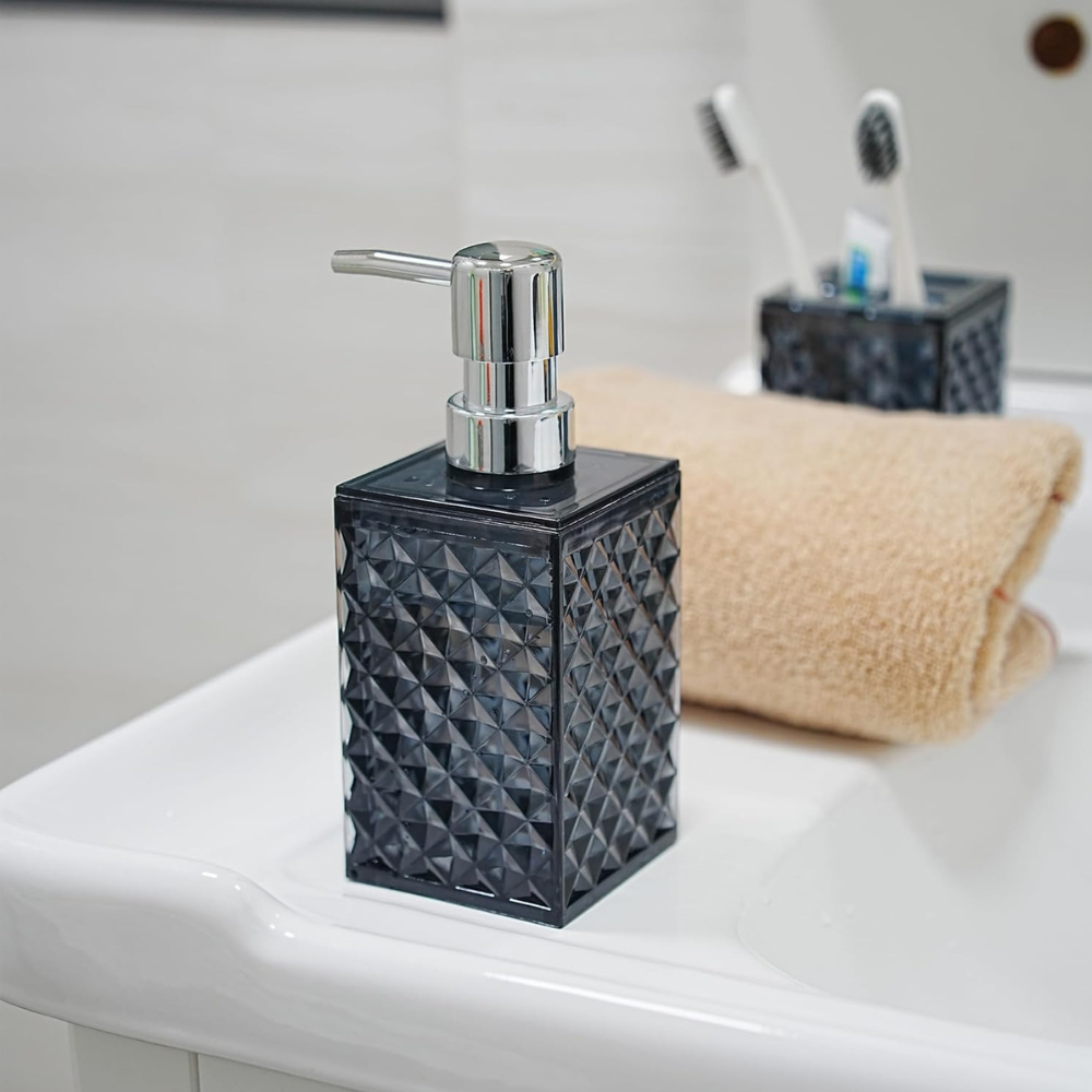 Набор аксессуаров 4в1 для ванной и душа, дозатор для мыла, мыльница, стаканы,материал акрил прозрачно-серый Каменец-Подольский - изображение 2