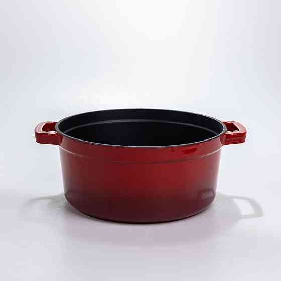 Каструля чавунна 4.5 л емальована з кришкою посуд для тушкування запікання томління кухонна Червона HP-1-19-RED Коломия