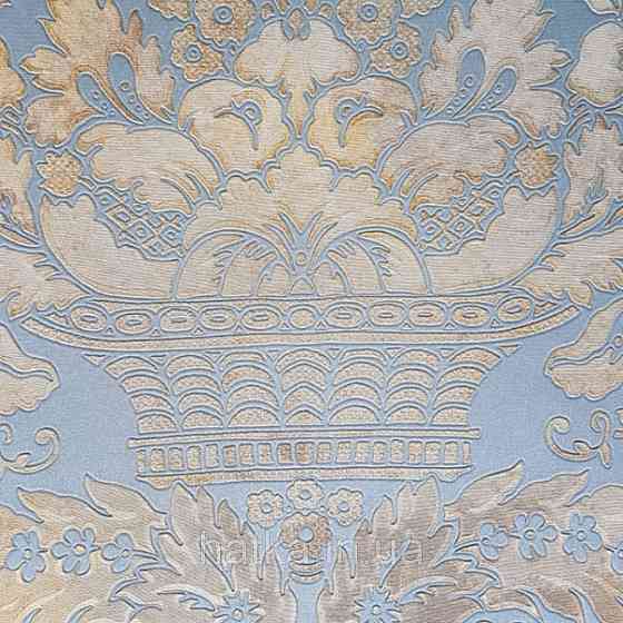 Шпалери вінілові на флізелін Sirpi Alta gamma Sempre 3 вензелі великі структурні золотисті на бірюзовому тлі Київ