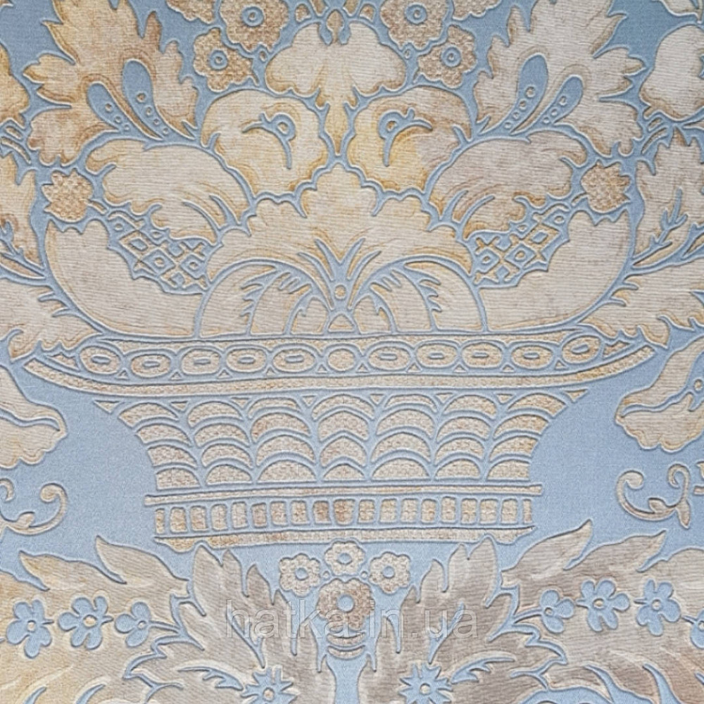 Шпалери вінілові на флізелін Sirpi Alta gamma Sempre 3 вензелі великі структурні золотисті на бірюзовому тлі Київ - фото 1