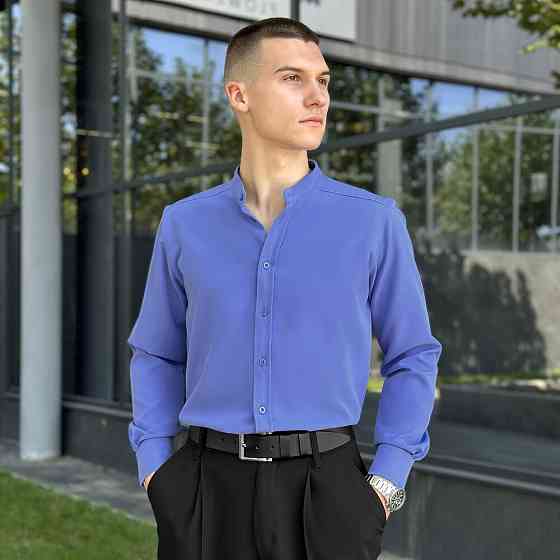 Блакитна сорочка для чоловіків з довгим рукавом з ґудзиками Pobedov Legend Київ