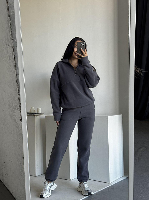 Женский теплый костюм двойка: кофта и штаны из турецкого флиса Графит, 42/44 Одесса - изображение 1