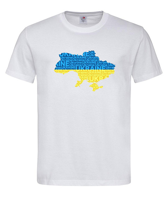 Футболка «Карта Украины» — патриотическая футболка с жёлто-синим принтом Белый, L Городище - изображение 1