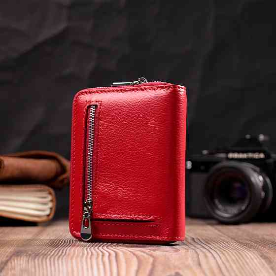 Шкіряний жіночий гаманець на блискавці з металевим логотипом Червоний (ST Leather) Київ