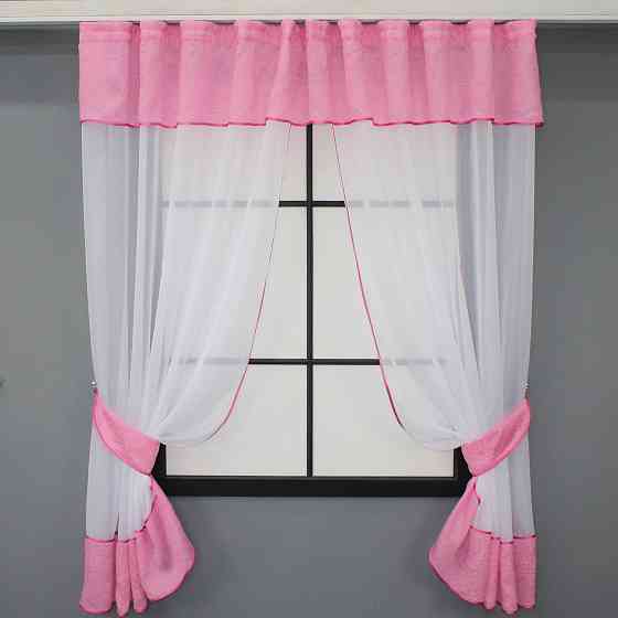 Кухонный комплект VR-Textil № 085к шторки с ламбрекеном белый с розовым 280х170 см (52-0729) Киев