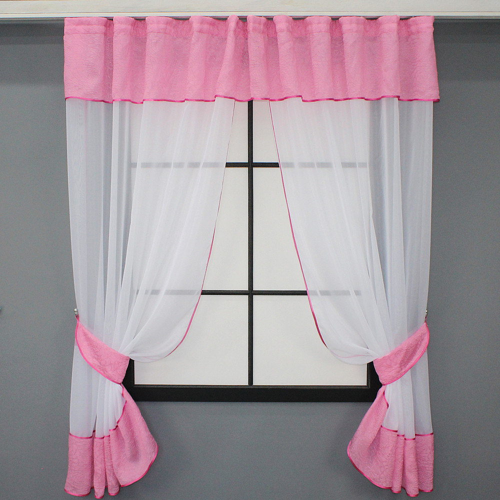 Кухонный комплект VR-Textil № 085к шторки с ламбрекеном белый с розовым 280х170 см (52-0729) Киев - изображение 1